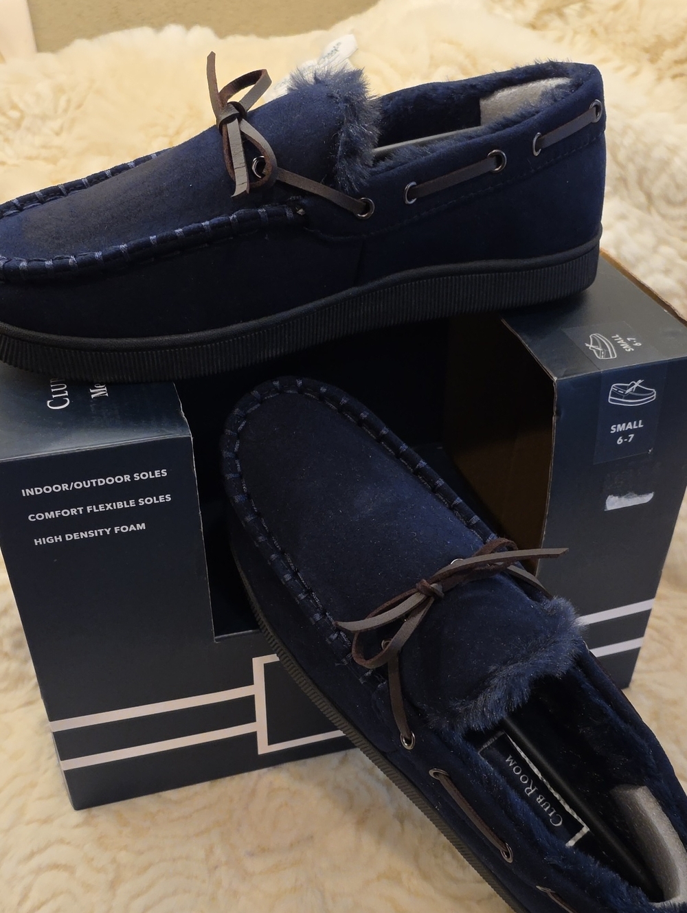 Club Room Navy Slippers Mens Small 6-7 New In Box, Young Mans Size Small